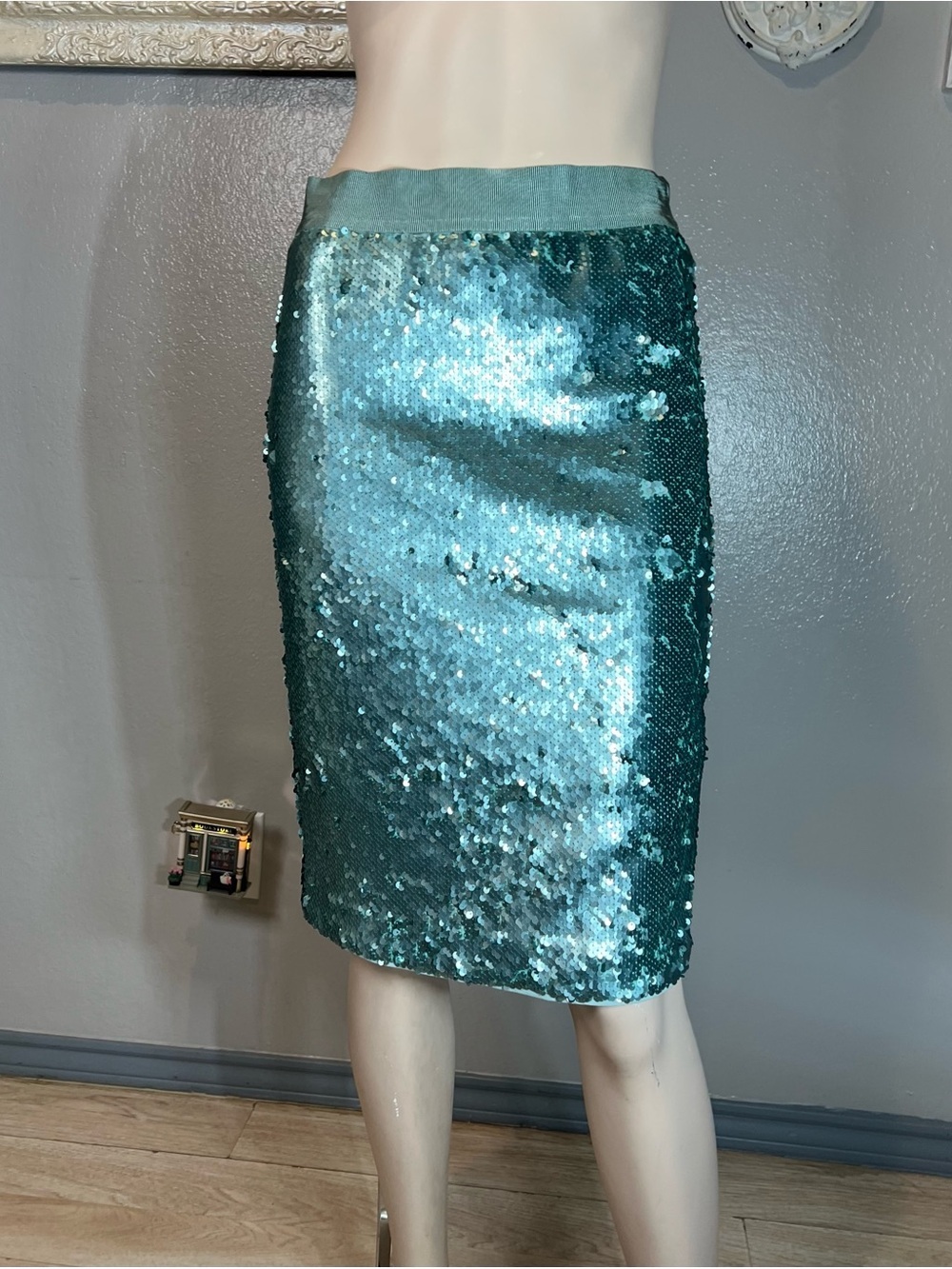 Vince Camuto Shimmery Teal Sequin Pencil Skirt